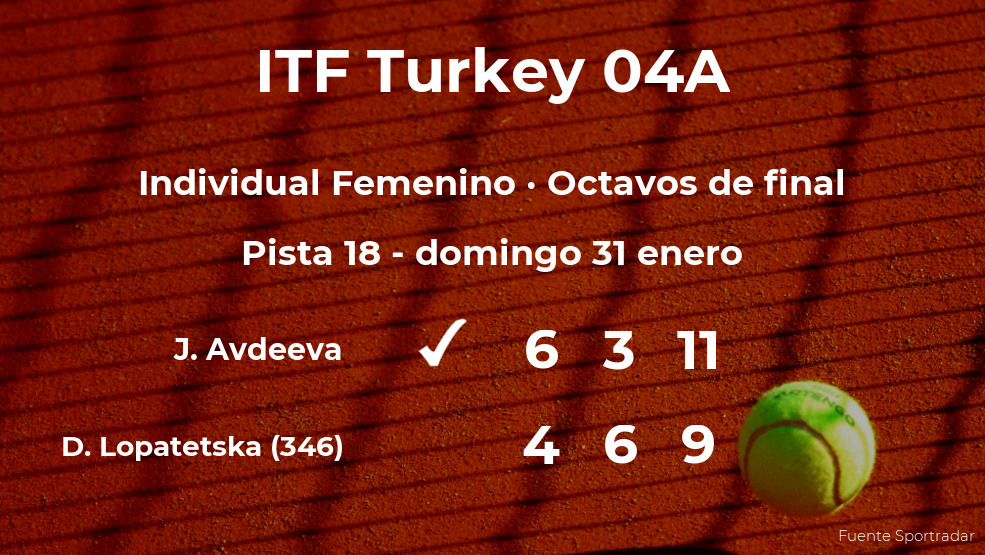 Julia Avdeeva pasa a los cuartos de final del torneo de Antalya Julia Avdeeva pasa a los cuartos de final del torneo de Antalya