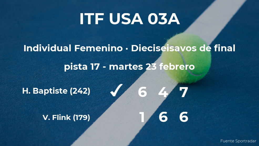 La tenista Hailey Baptiste pasa a los octavos de final del torneo de Boca Ratón La tenista Hailey Baptiste pasa a los octavos de final del torneo de Boca Ratón