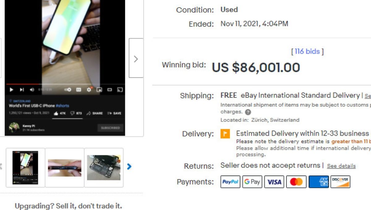 Primer iPhone USB-C se vendió por 86 mil dólares en eBay