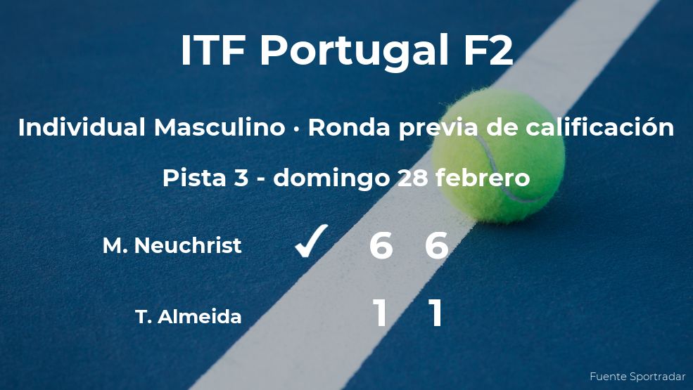 El tenista Maximilian Neuchrist ganó a Tomas Almeida en la ronda previa de calificación del torneo de Faro