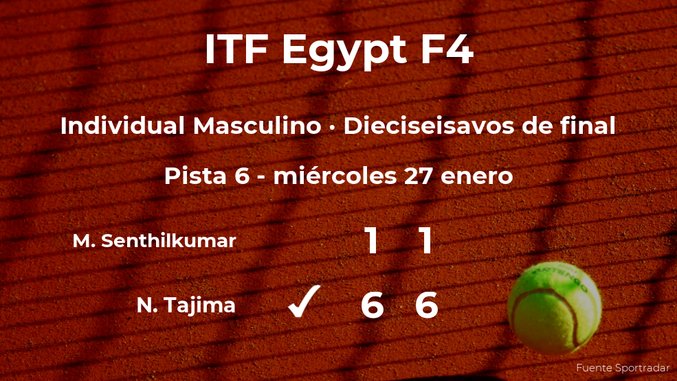 El tenista Naoki Tajima logra clasificarse para los octavos de final a costa de Muthu Aadhitiya Senthilkumar El tenista Naoki Tajima logra clasificarse para los octavos de final a costa de Muthu Aadhitiya Senthilkumar