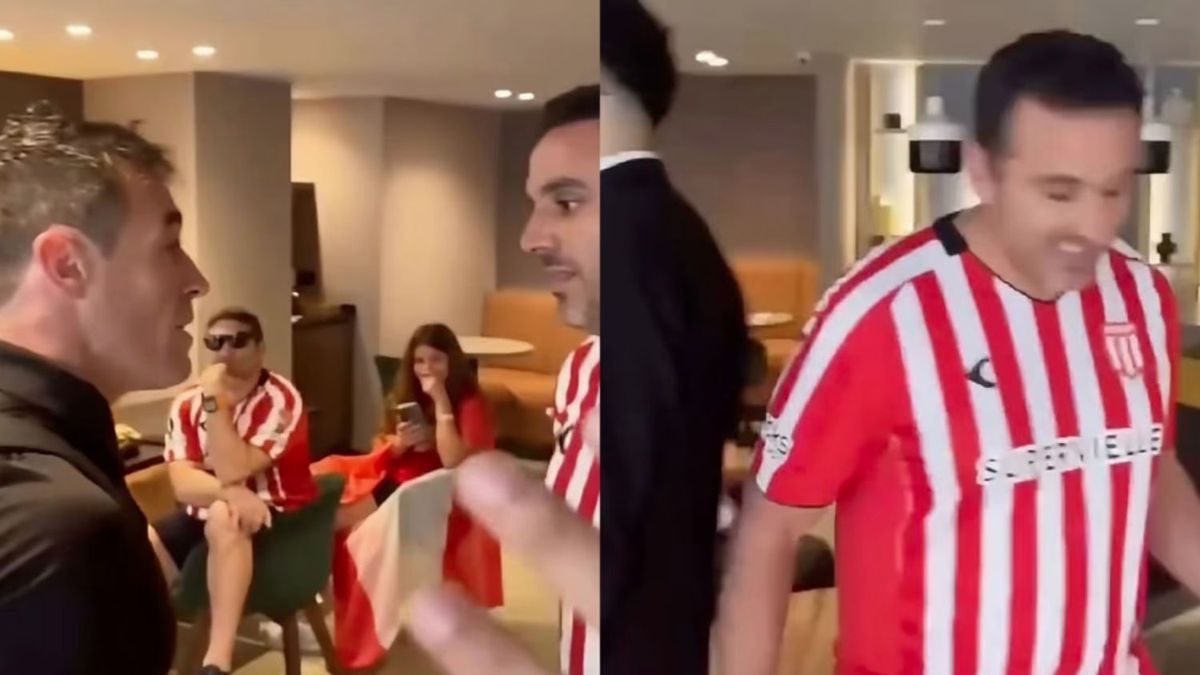 Hinchas de Estudiantes confrontan al árbitro Darío Herrera en el hotel previo a la final.