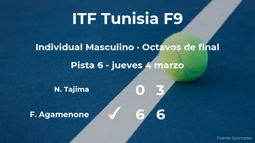 Franco Agamenone consigue clasificarse para los cuartos de final a costa de Naoki Tajima Franco Agamenone consigue clasificarse para los cuartos de final a costa de Naoki Tajima
