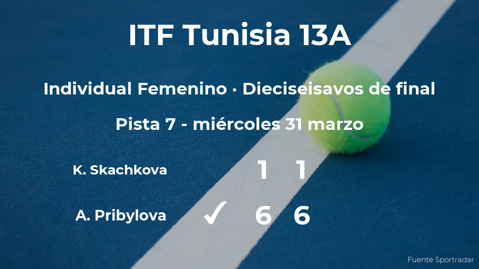 Anastasia Pribylova consigue clasificarse para los octavos de final a costa de la tenista Katsiaryna Skachkova Anastasia Pribylova consigue clasificarse para los octavos de final a costa de la tenista Katsiaryna Skachkova