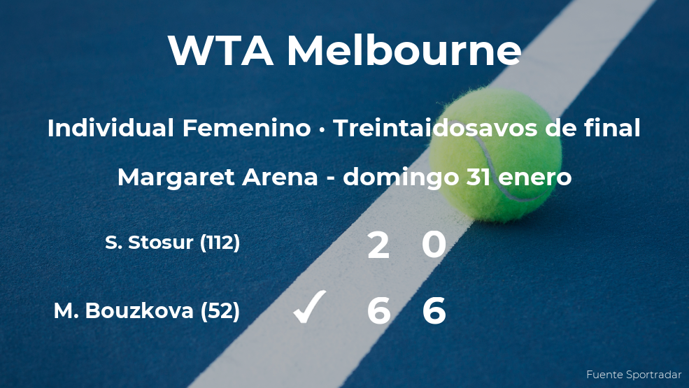 La tenista Marie Bouzkova consigue clasificarse para los dieciseisavos de final a costa de Samantha Stosur